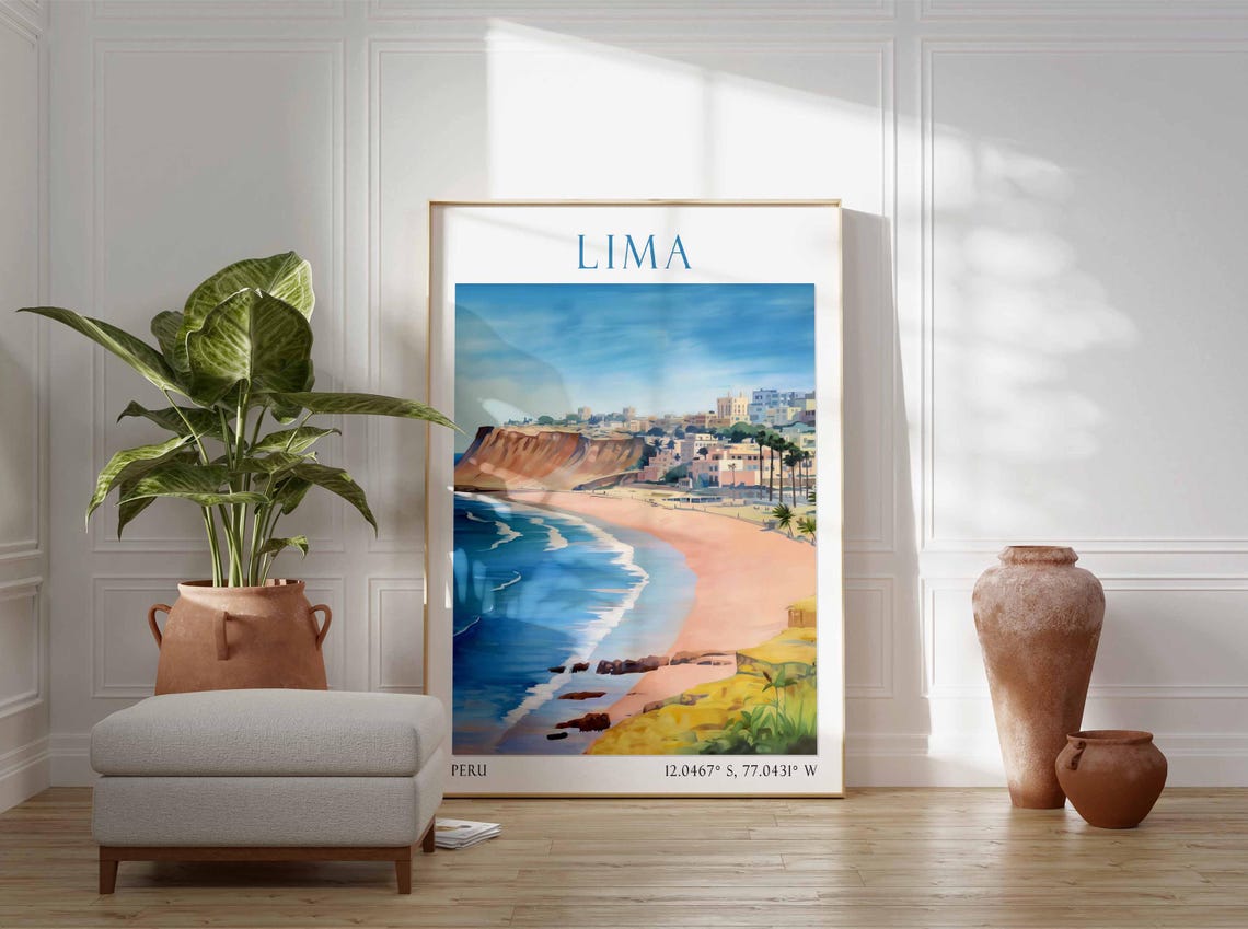 Lima Peru Ocean Cliff Beach Curved Bay Miraflores Surf Travel Poster - Image 4