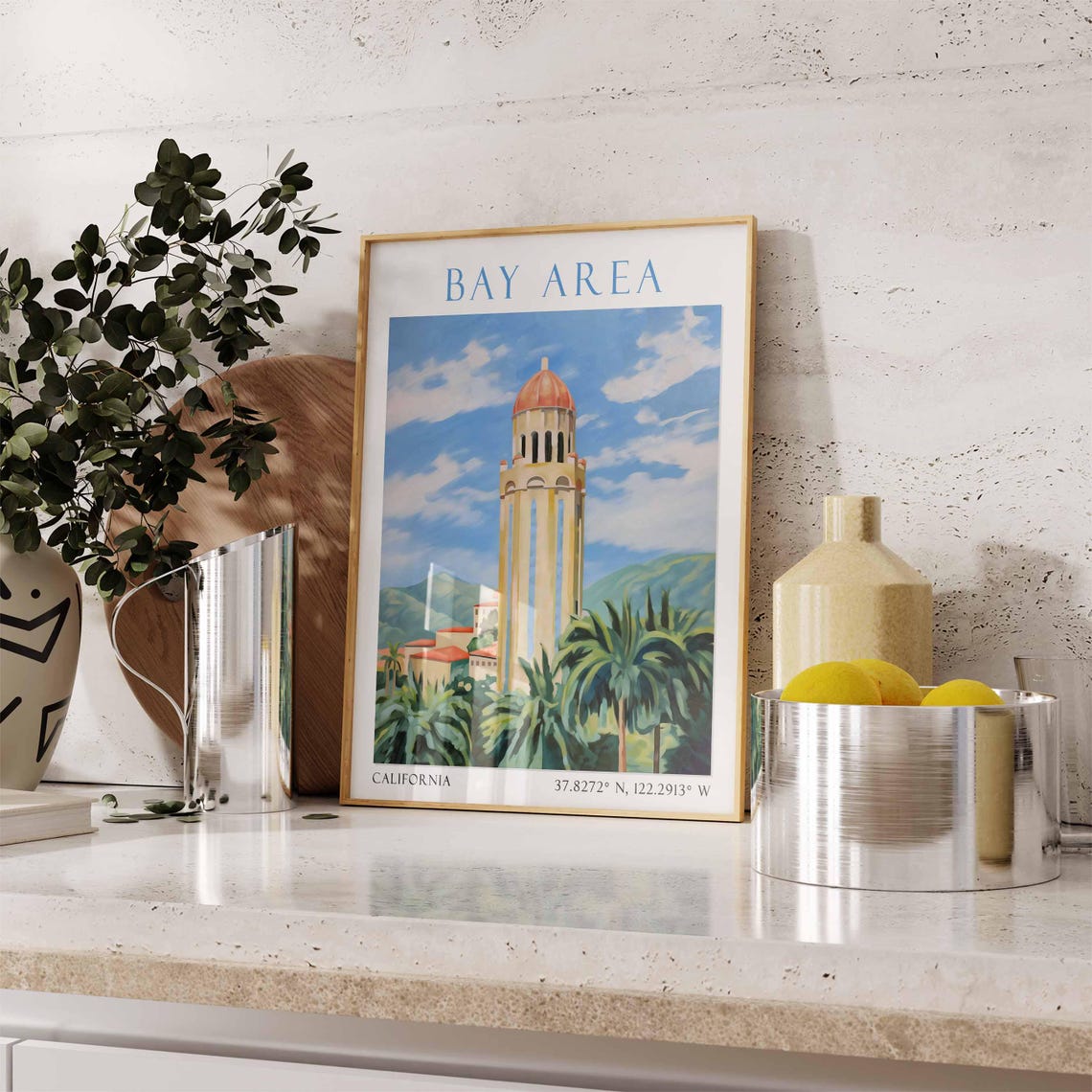 Bay Area California Hoover Tower Palm Trees Campus View Poster - Image 3