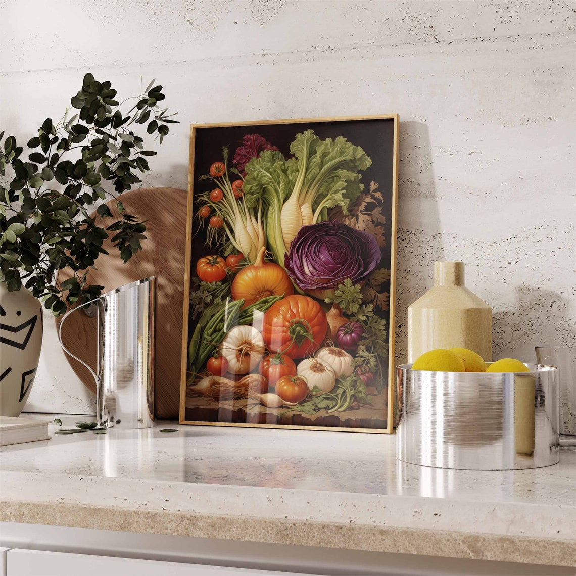 Vintage Vegetable Still Life Dark Background Kitchen Art Poster - Image 2