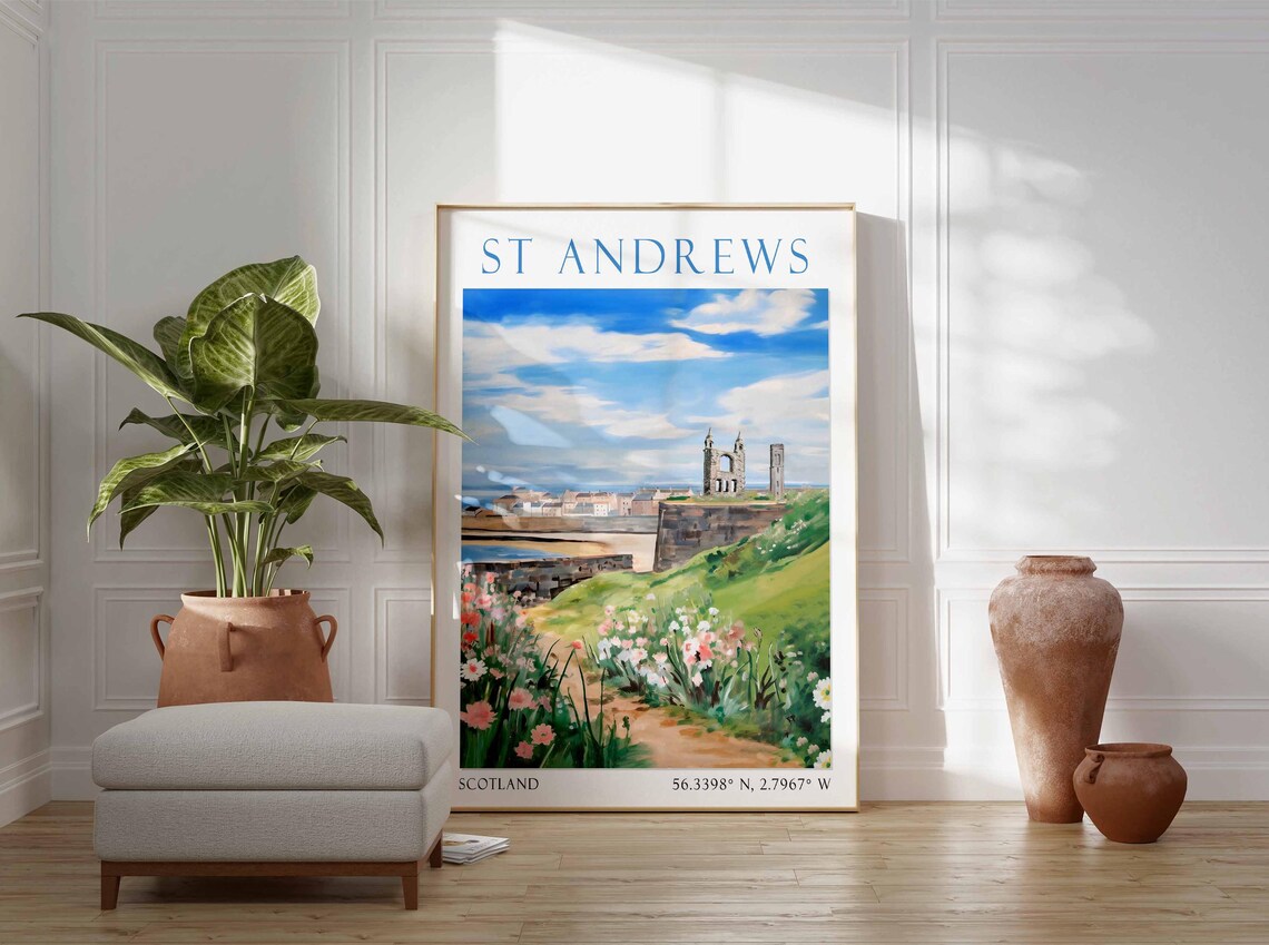St Andrews Poster St Andrews Travel Print Scotland Travel Poster Scottish Decor St Andrews Coastal Print St Andrews Travel Poster - Image 2