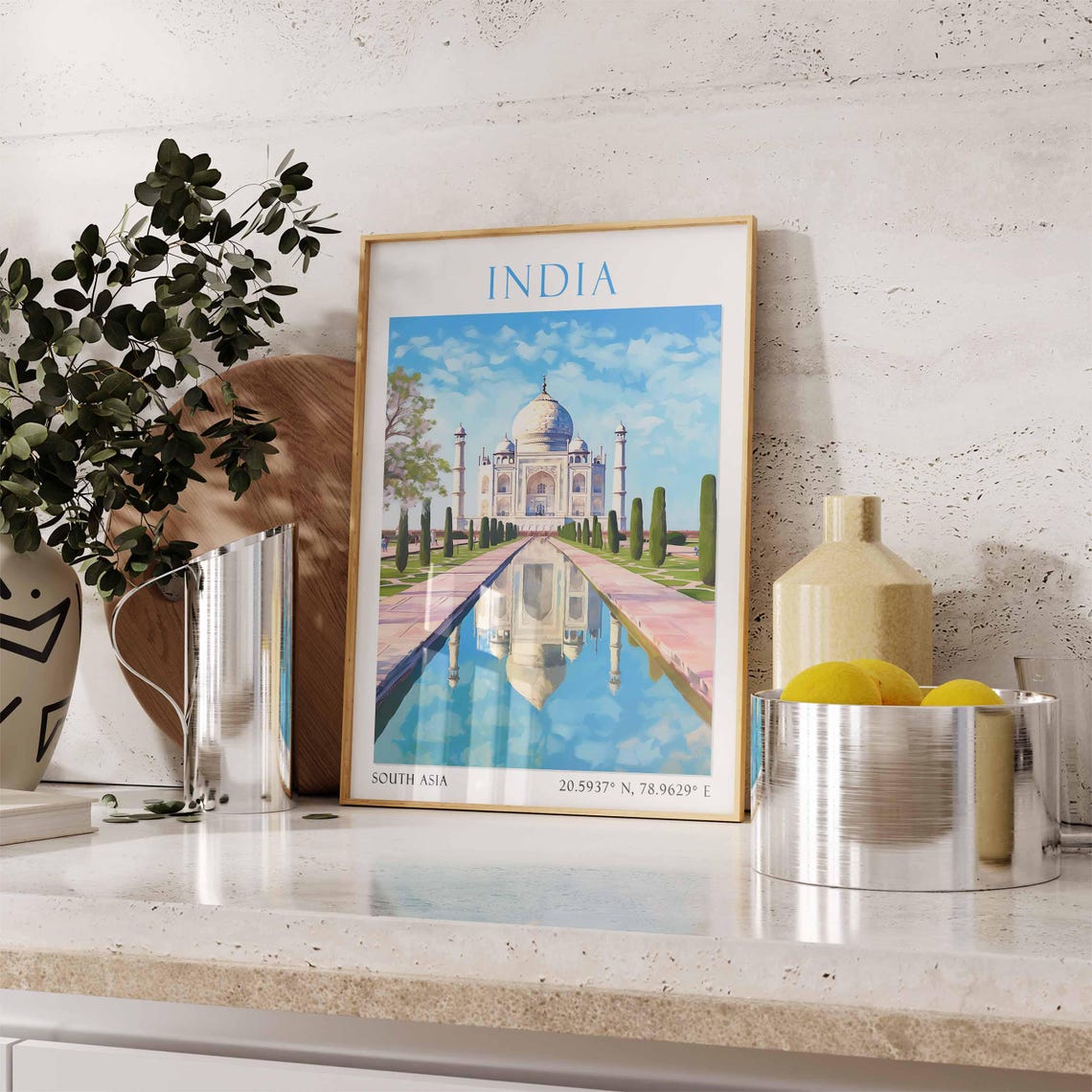 India Taj Mahal with Reflecting Pool in Bright Blue Sky Poster - Image 3