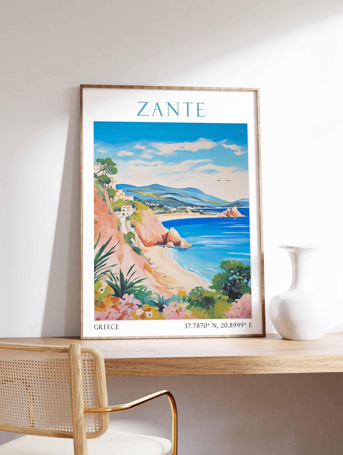 Zante Greece Ionian Sea Cliffs Beach Watercolor Travel Poster - Image 4