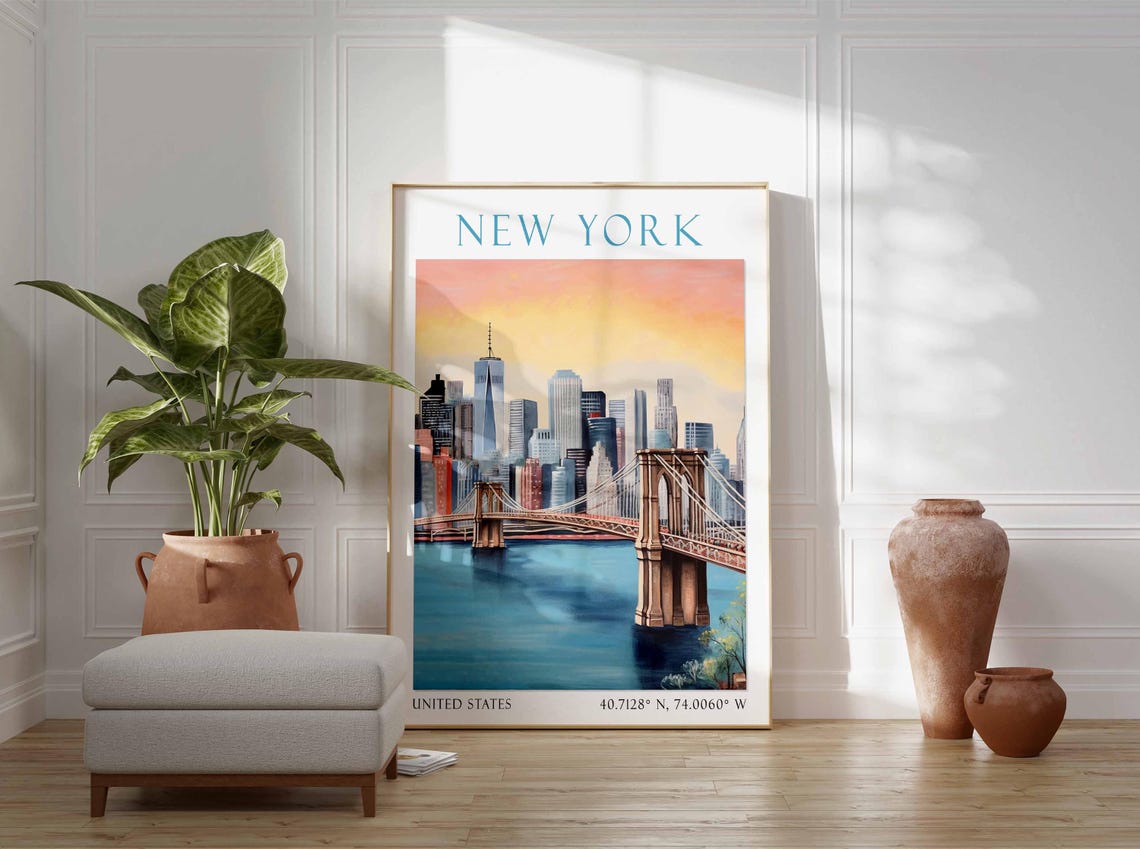 New York Brooklyn Bridge Manhattan Sunset United States Poster - Image 3