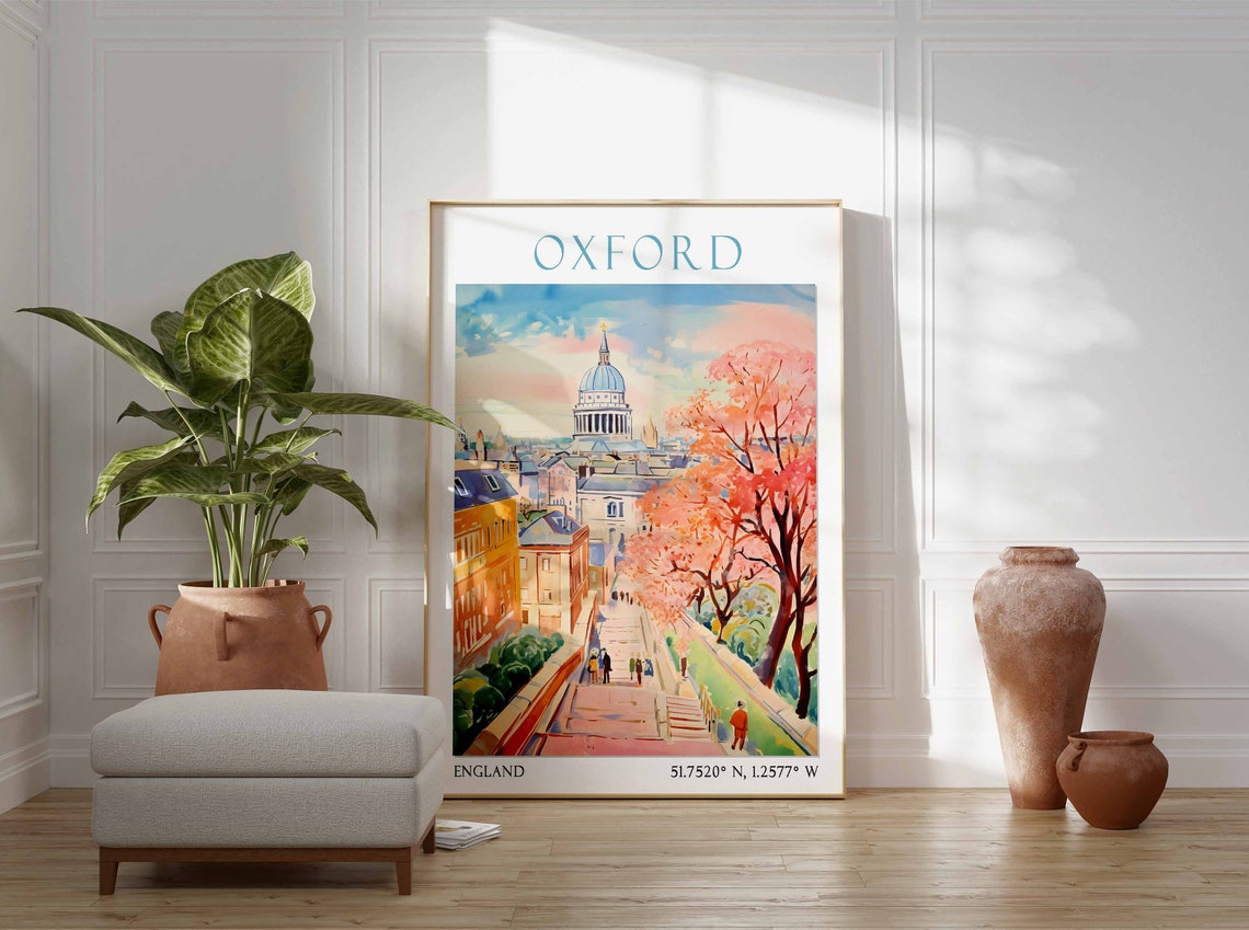 Oxford Domed University Building with Blossom Trees Poster Art - Image 2