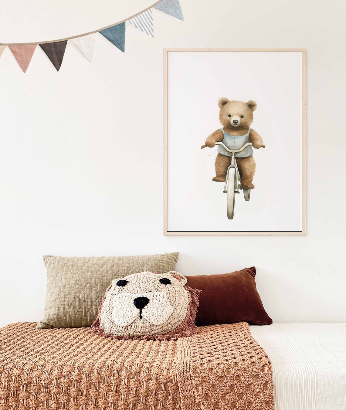 Sweet Teddy Bear in a Blue Vest Riding a Bike Nursery Poster - Image 3