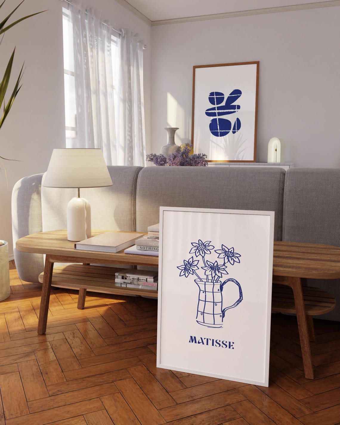 Matisse Flowers In Pitcher Blue Line Exhibition Style Poster - Image 5