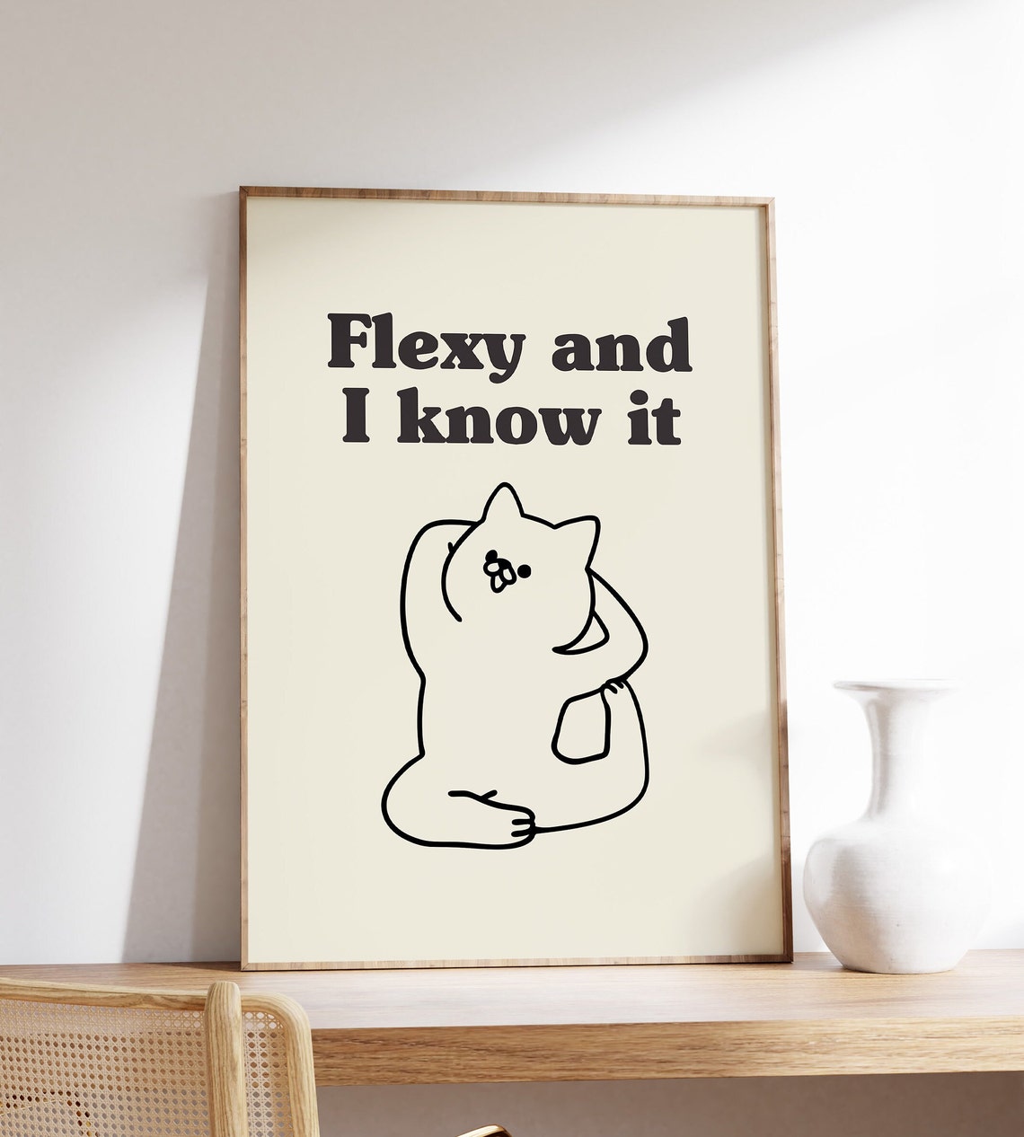 Flexy and I Know It Funny Cat Yoga Quote Minimalist Line Art Poster