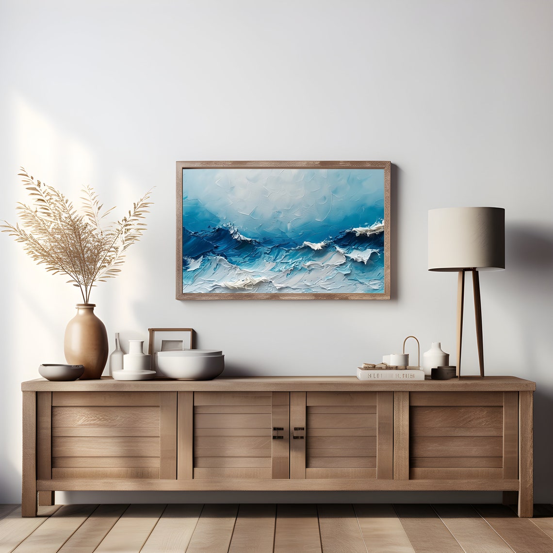 Blue And White Ocean Wave Textured Abstract Coastal Art Poster - Image 4