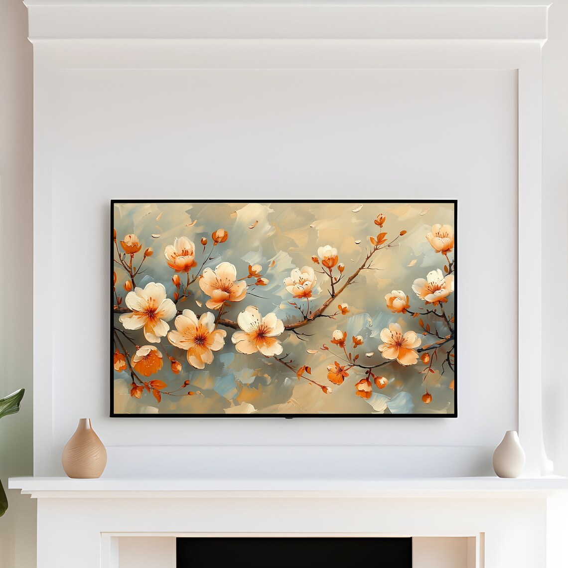 White Cherry Blossom Branch Soft Neutral Floral Painting Poster - Image 3