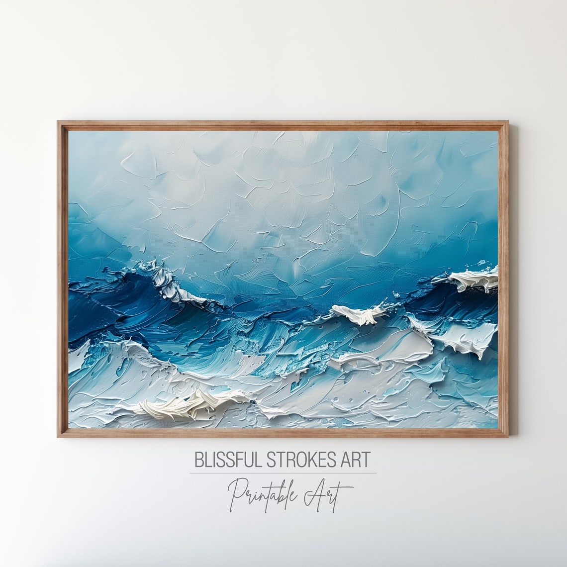 Blue And White Ocean Wave Textured Abstract Coastal Art Poster