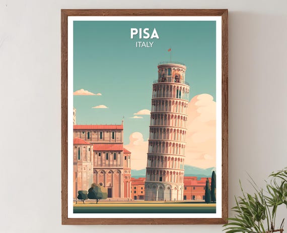 Pisa Italy Retro Travel Poster Mid Century Modern Wall Art Print Vintage Cityscape Decor European Home