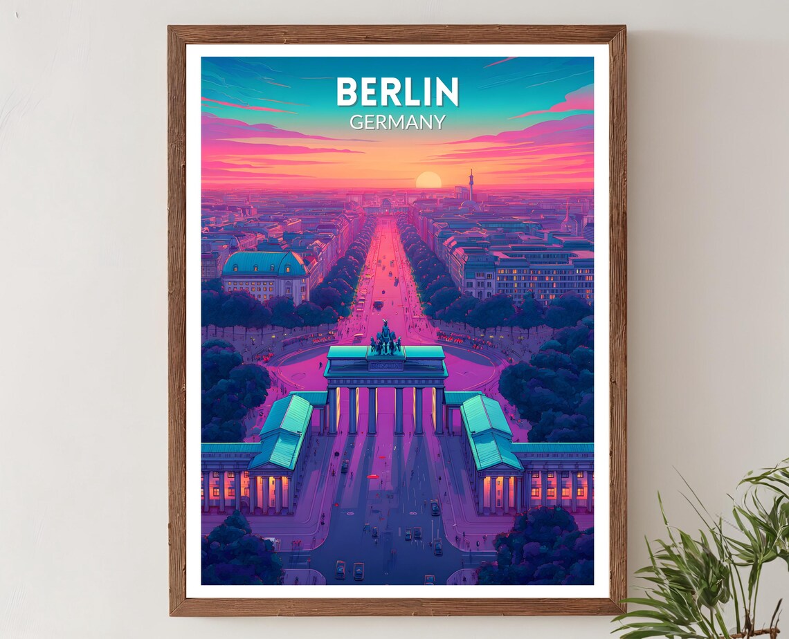 Berlin Germany Vibrant Travel Poster, Retro Futuristic Cityscape