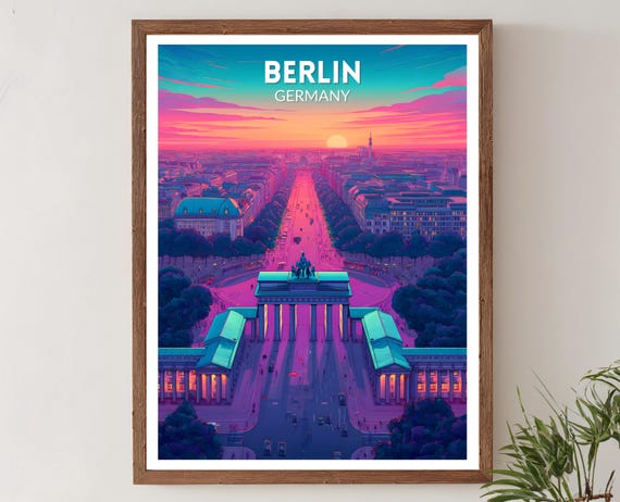 Berlin Germany Vibrant Travel Poster, Retro Futuristic Cityscape