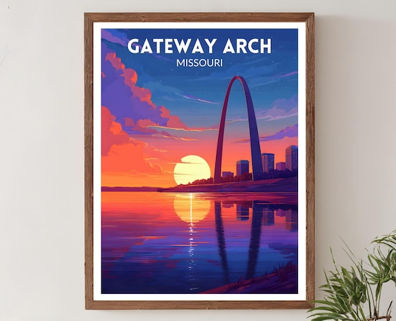 Gateway Arch Missouri Vibrant Travel Poster Retro Futuristic Wall Art Print Colorful St Louis Skyline Modern Decor