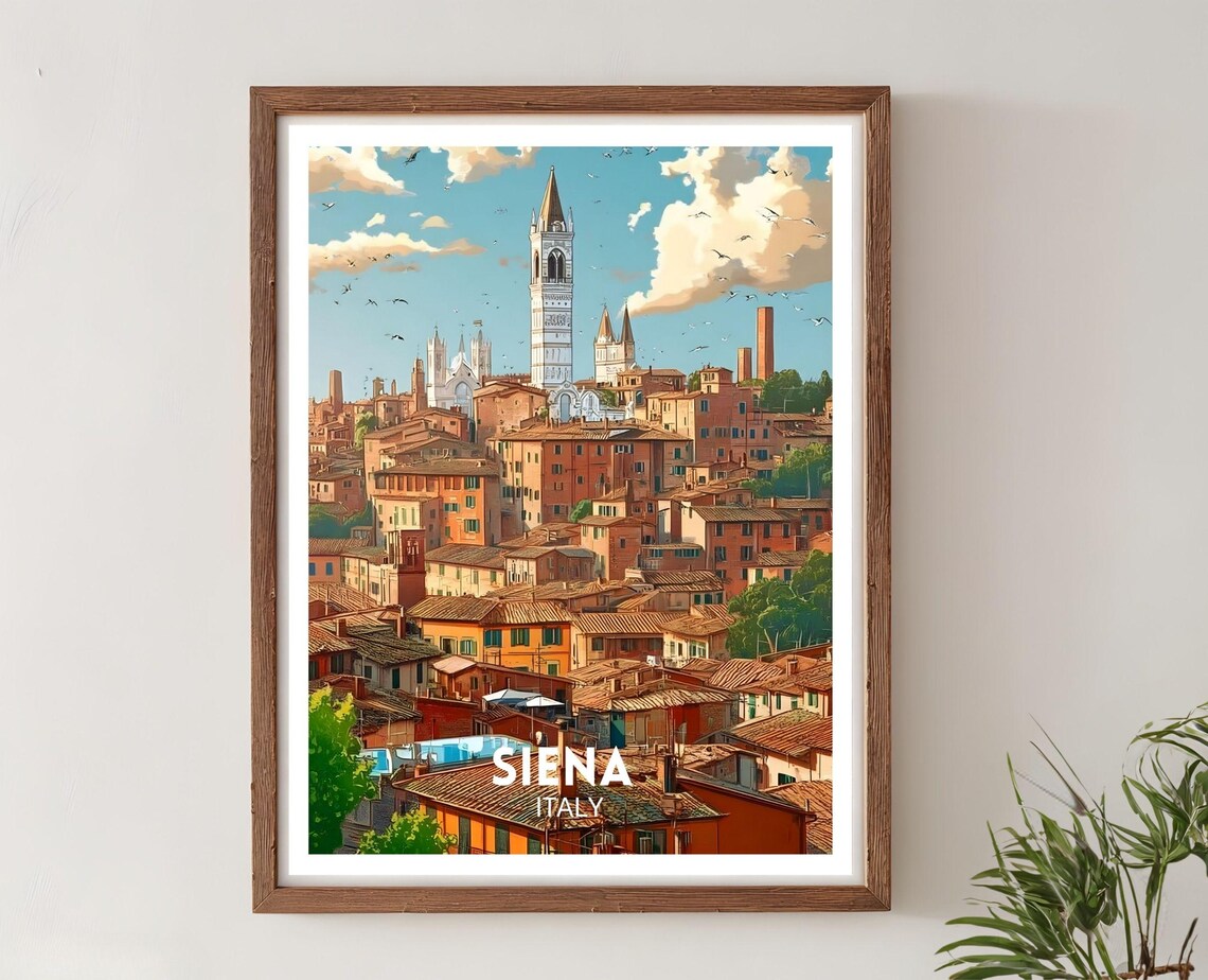 Siena Italy Historic Old Town Towers Cathedral Travel Poster