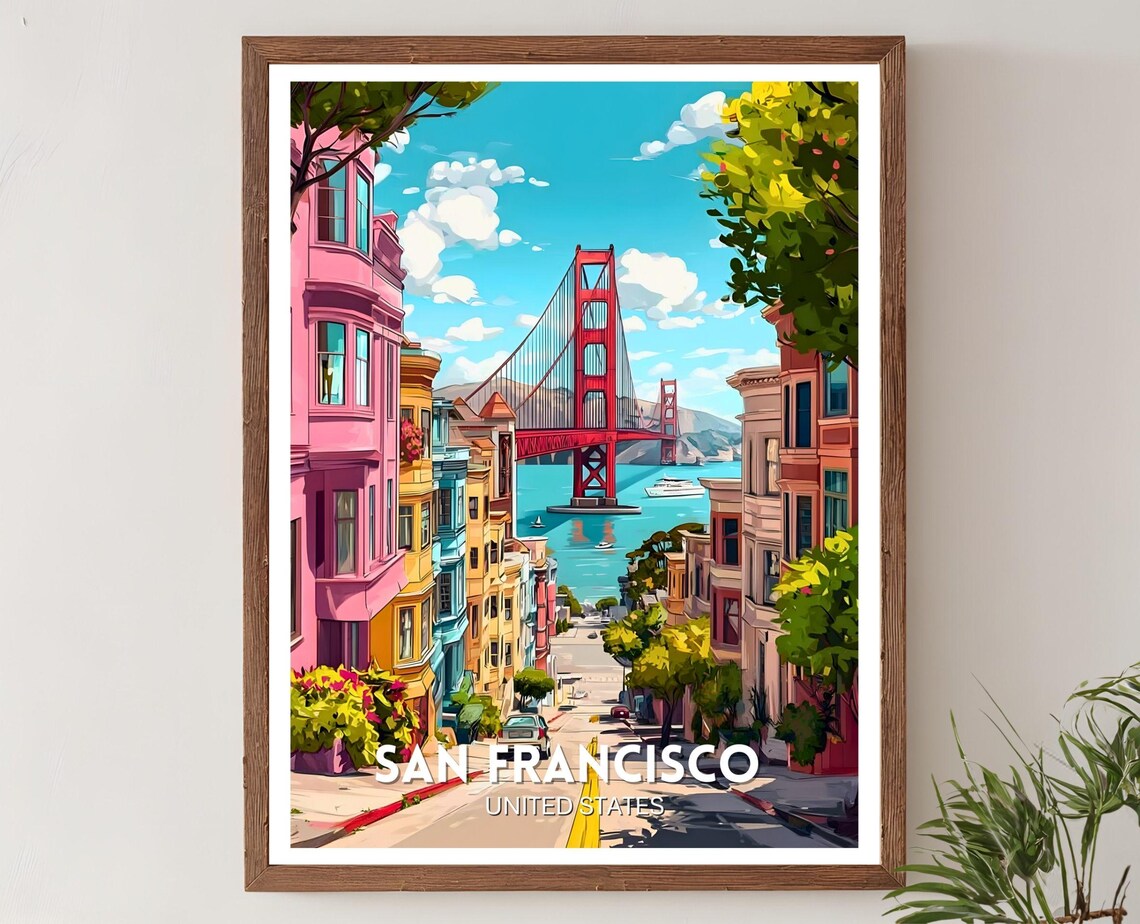 San Francisco Travel Poster, Retro Golden Gate Bridge