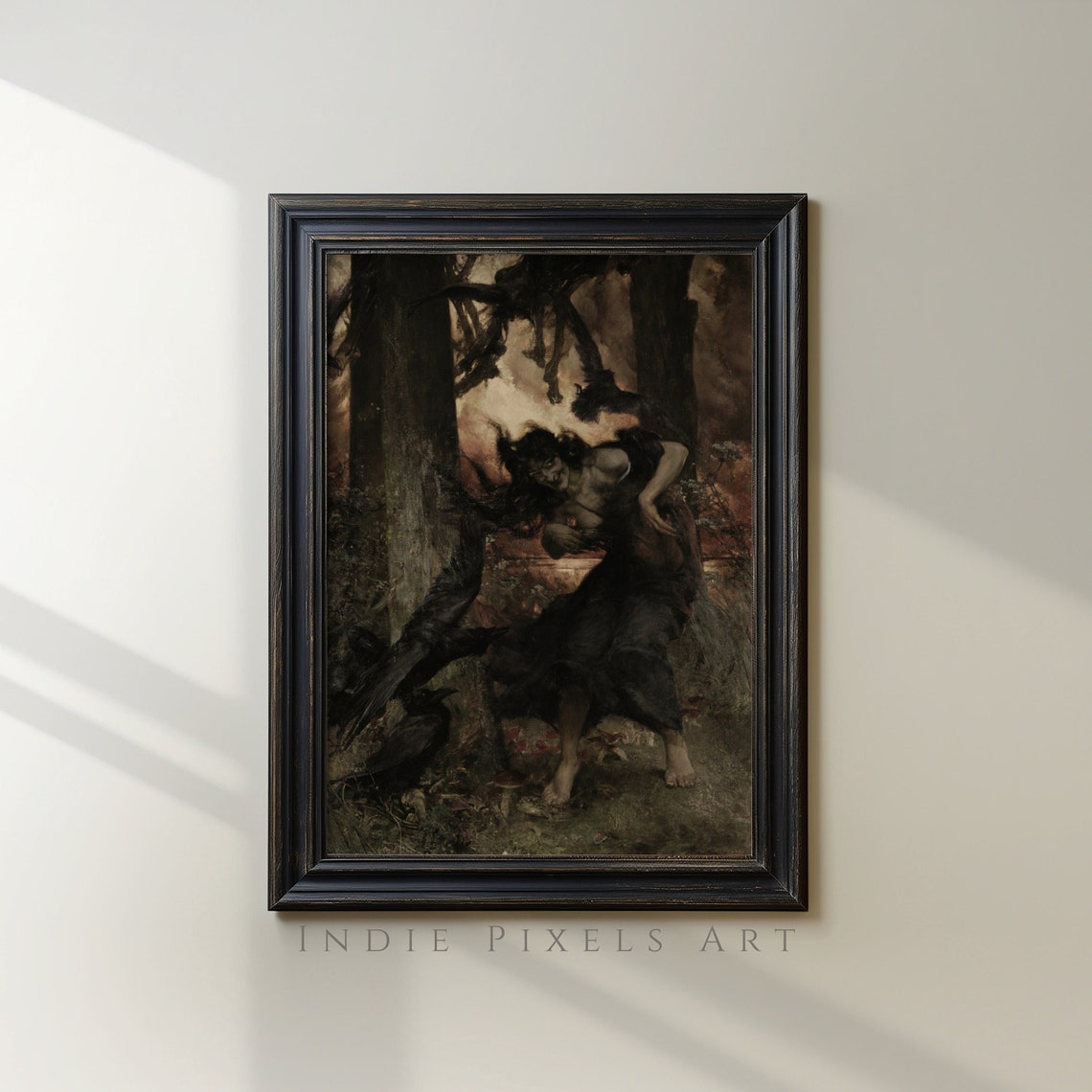 Dark Witch Forest Crows Gothic Halloween Moody Vintage Art Poster