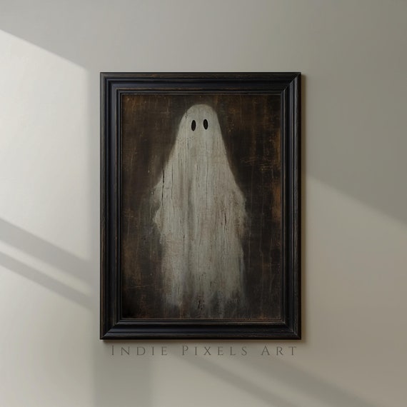 Halloween Art Cute Ghost Painting Halloween Decor Primitive Ghost Painting Art Print Halloween Wall Art Print Cute Ghost