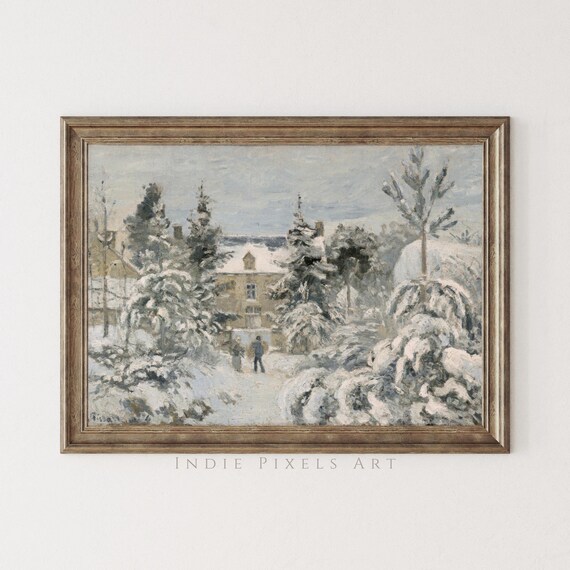 Snow Covered Stone House Winter Garden Impressionist Painting Art Poster
