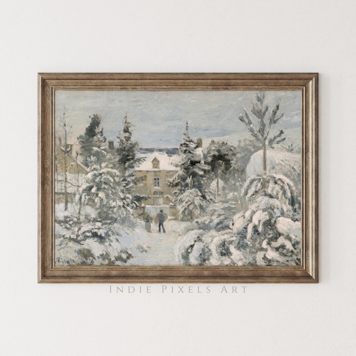 Snow Covered Stone House Winter Garden Impressionist Painting Art Poster