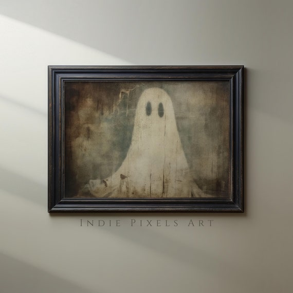 Halloween Art Ghost Painting Halloween Decor Primitive Ghost Painting Art Print Halloween Wall Art Print Cute Ghost