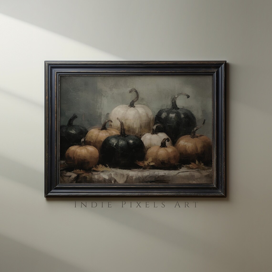 Rustic Halloween Pumpkins Print Moody Halloween Wall Decor Pumpkin Still Life Painting