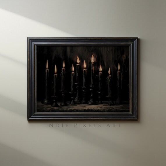 Halloween Decor Black Candles Vintage Style Halloween Moody Dark Academia Wall Art Gothic Aesthetic Whimsigoth Decor Print