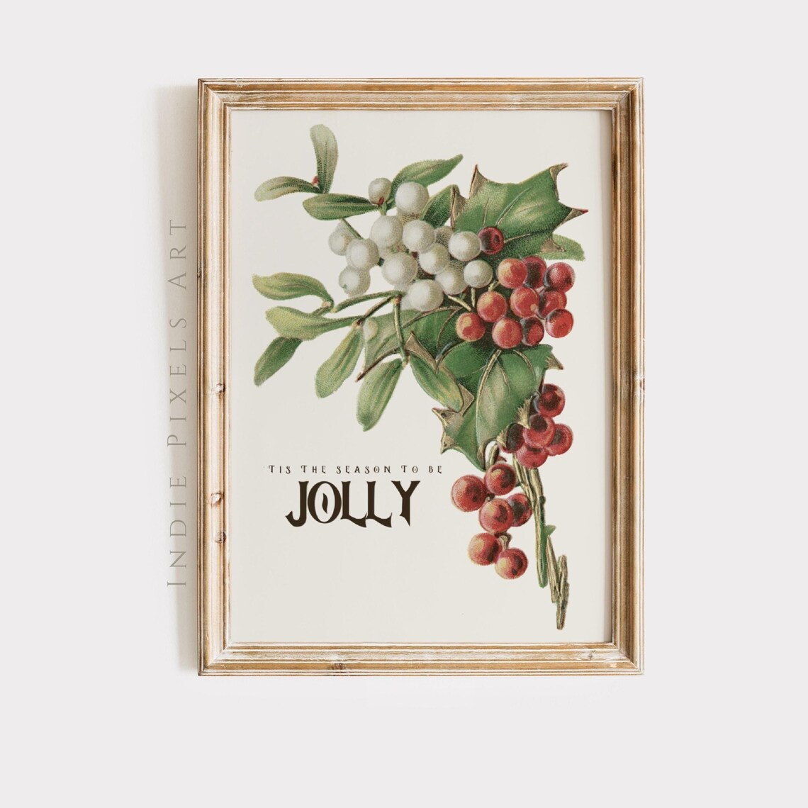 'Tis the Season to Be Jolly Holly Botanical Christmas Quote Wall Art