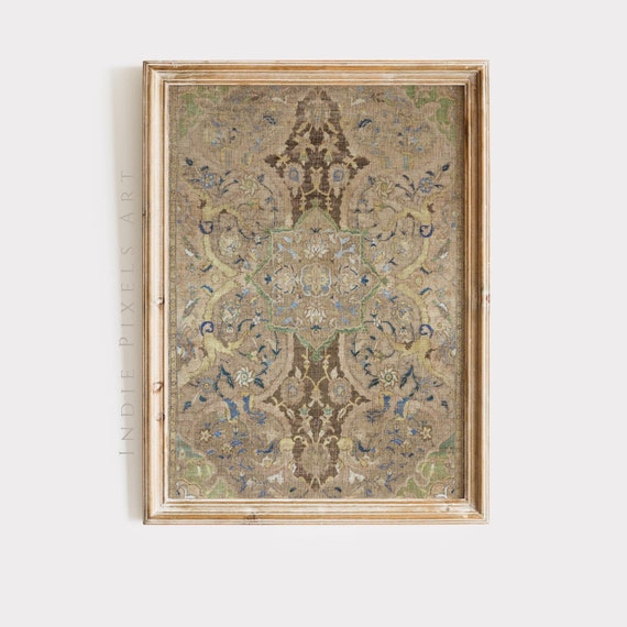 Neutral Tapestry Wall Art Vintage Textile Print Rustic Neutral Wall Art Vintage Beige Brown Farmhouse Tapestry Antique Textile Art