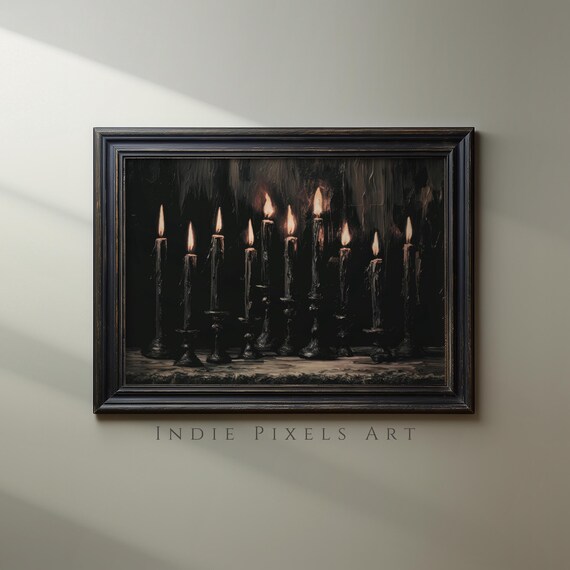 Black Taper Candles Row Dark Moody Gothic Halloween Candlelight Print