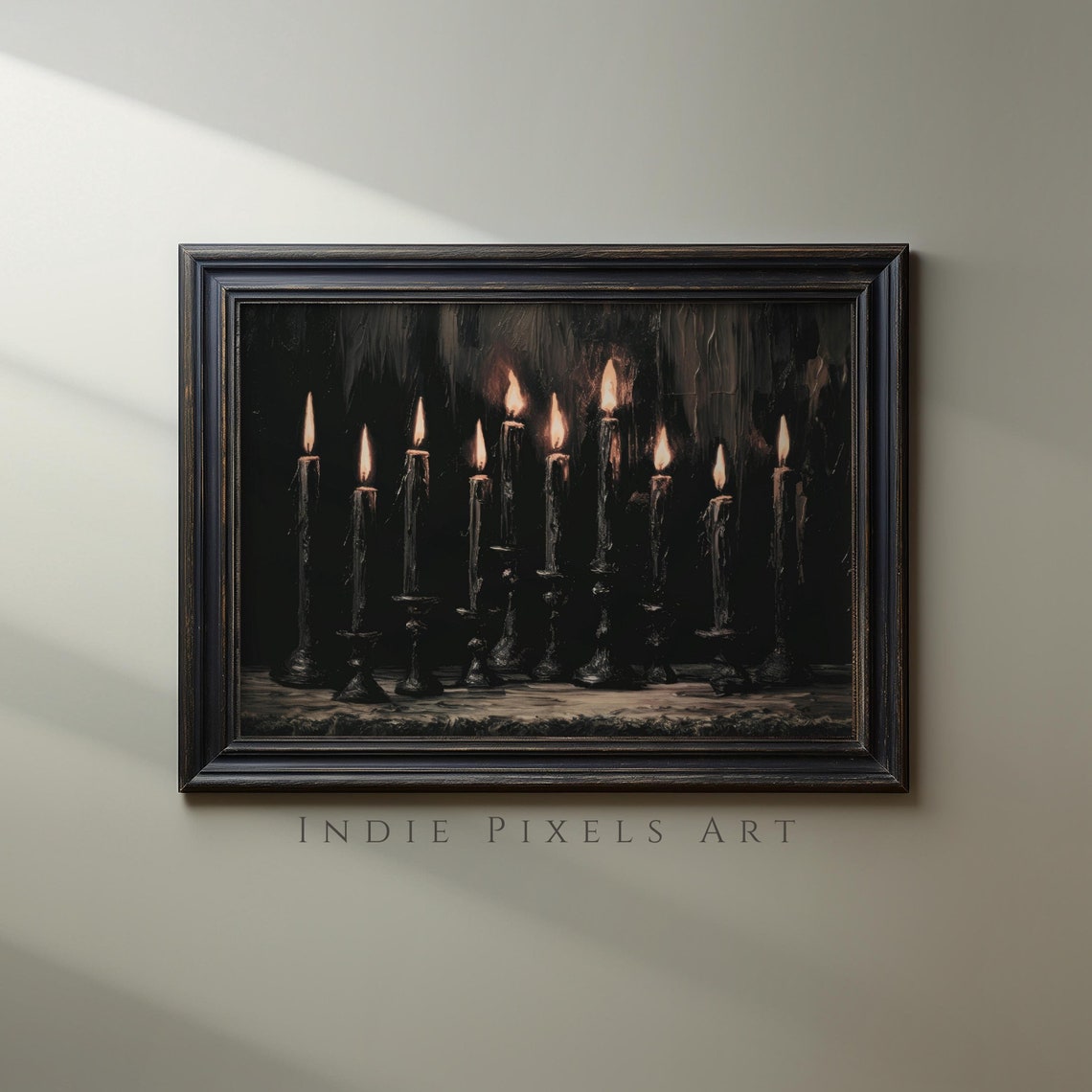 Black Taper Candles Row Dark Moody Gothic Halloween Candlelight Print