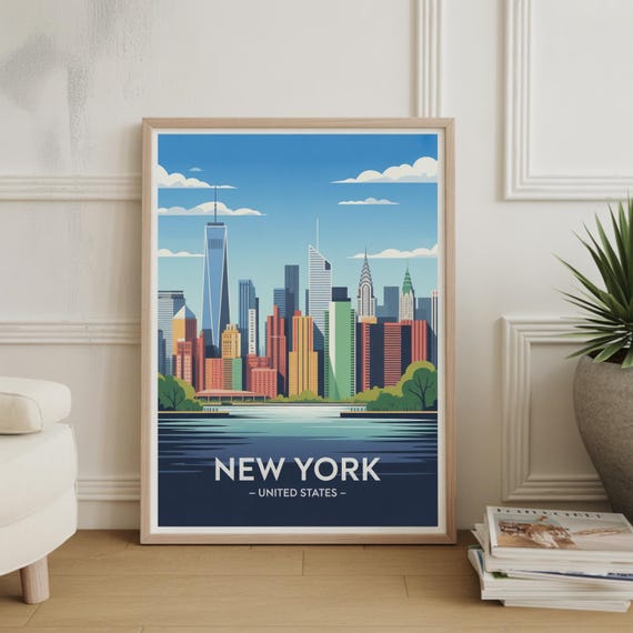 New York City Skyline Travel Poster Urban Wall Art Modern Cityscape Home Decor Gift For Travelers