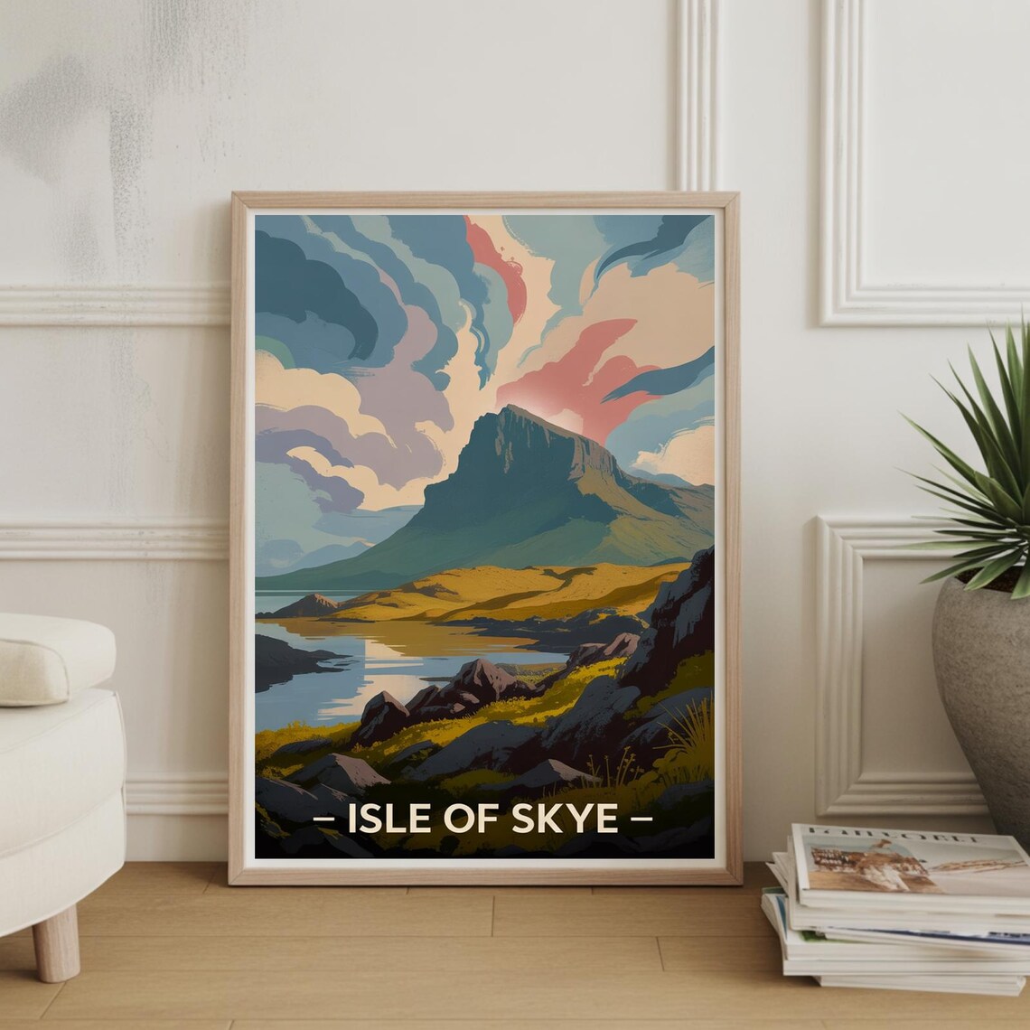 Isle of Skye Scotland Dramatic Mountain Coastline Vintage Travel Poster