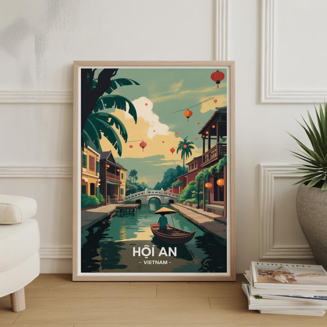 Hoi An Vietnam Lantern Canal Boat Bridge Old Town Travel Poster