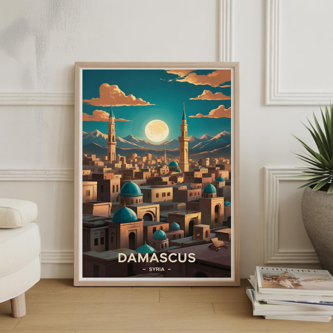 Damascus Cityscape Art Poster Syria Travel Wall Decor Unique Birthday Exotic Destination Artwork