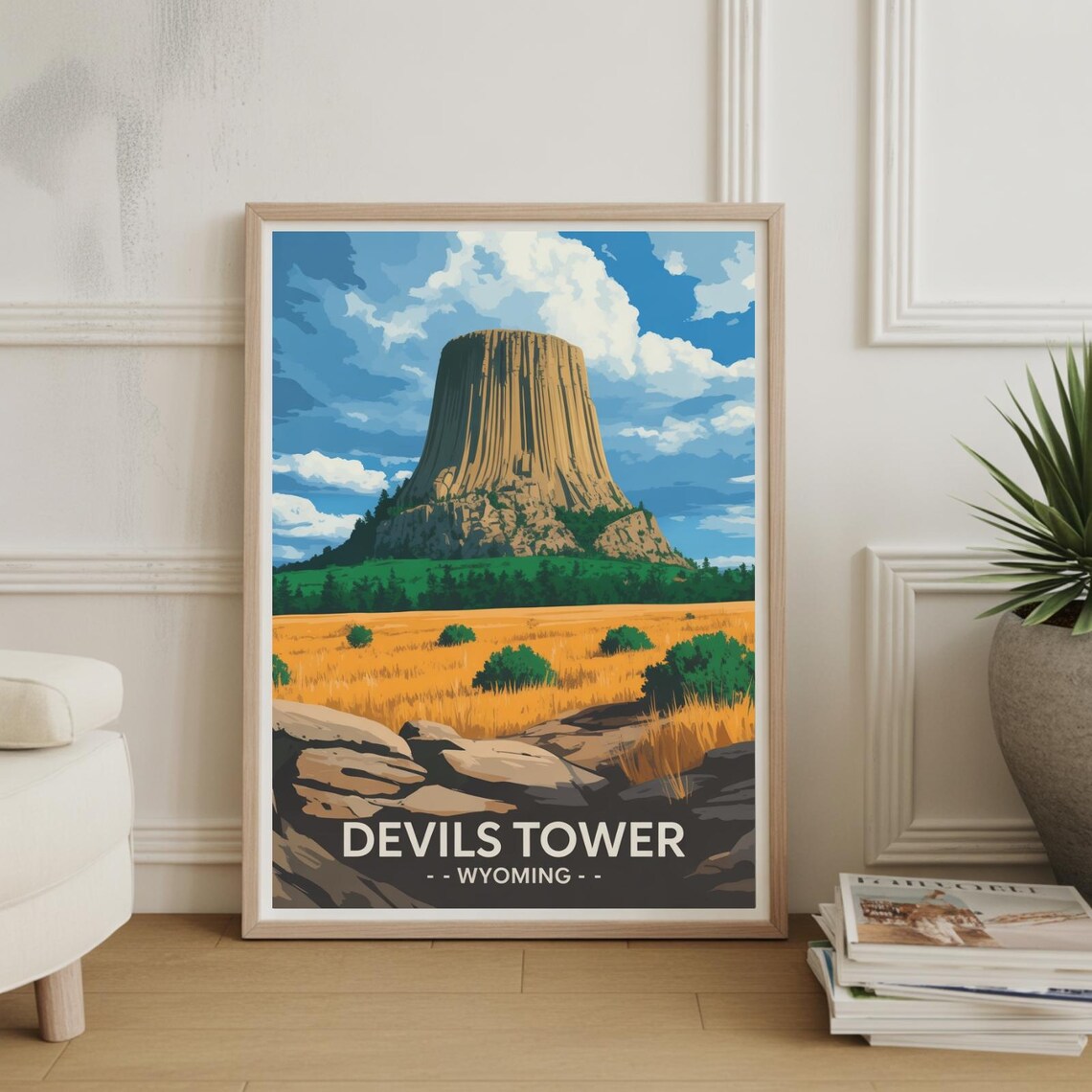 Devils Tower Wyoming National Landmark Vintage Travel Poster