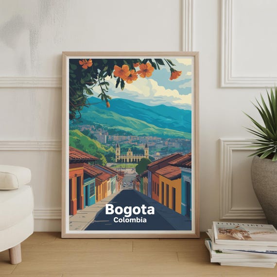 Bogota Colombia Travel Poster Midcentury Modern Wall Art Retro City Decor For Hallway And Home
