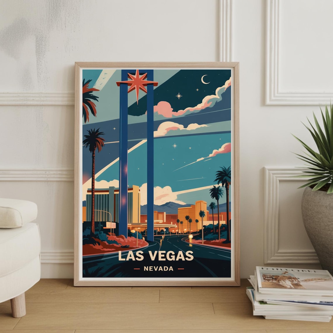 Las Vegas Nevada Retro Travel Poster Neon Star City Night Sky