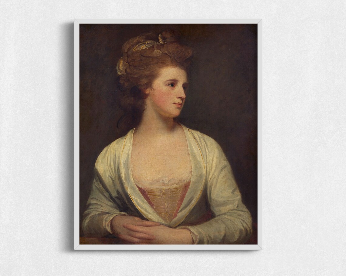 18th Century Oil Portrait Young Woman Ribbon Hair Cream Shawl Classic Art Print