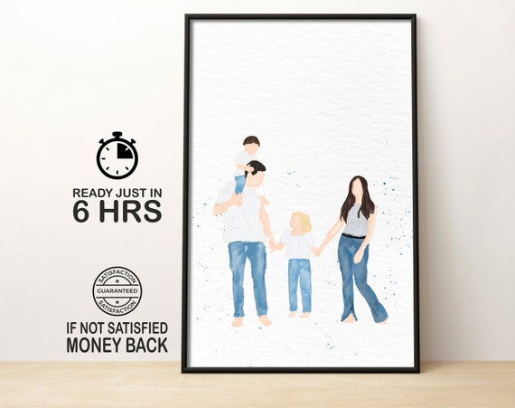 Hand Drawn Faceless Portrait Custom Watercolor Painting From Photo Custom Family Gift Personalised Gift For Mom
