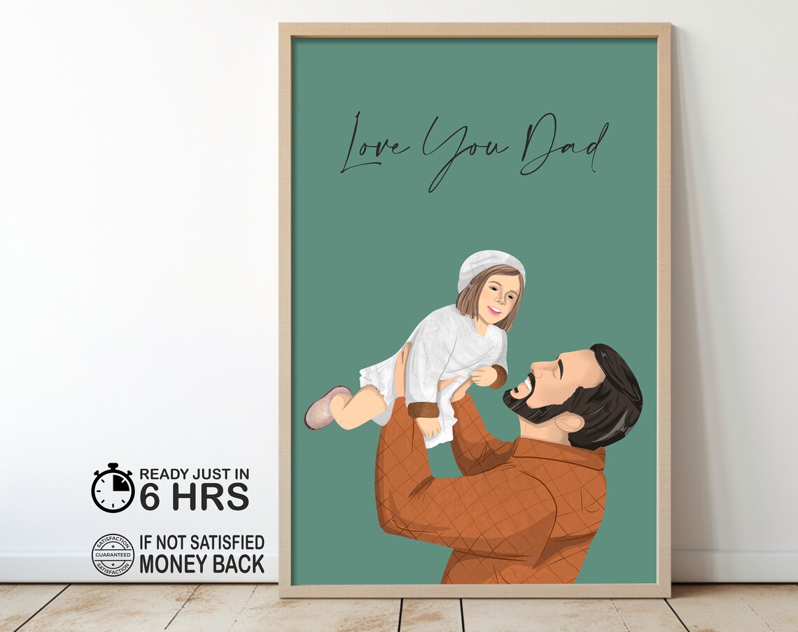 Love You Dad Father Lifting Child Green Background Portrait Poster