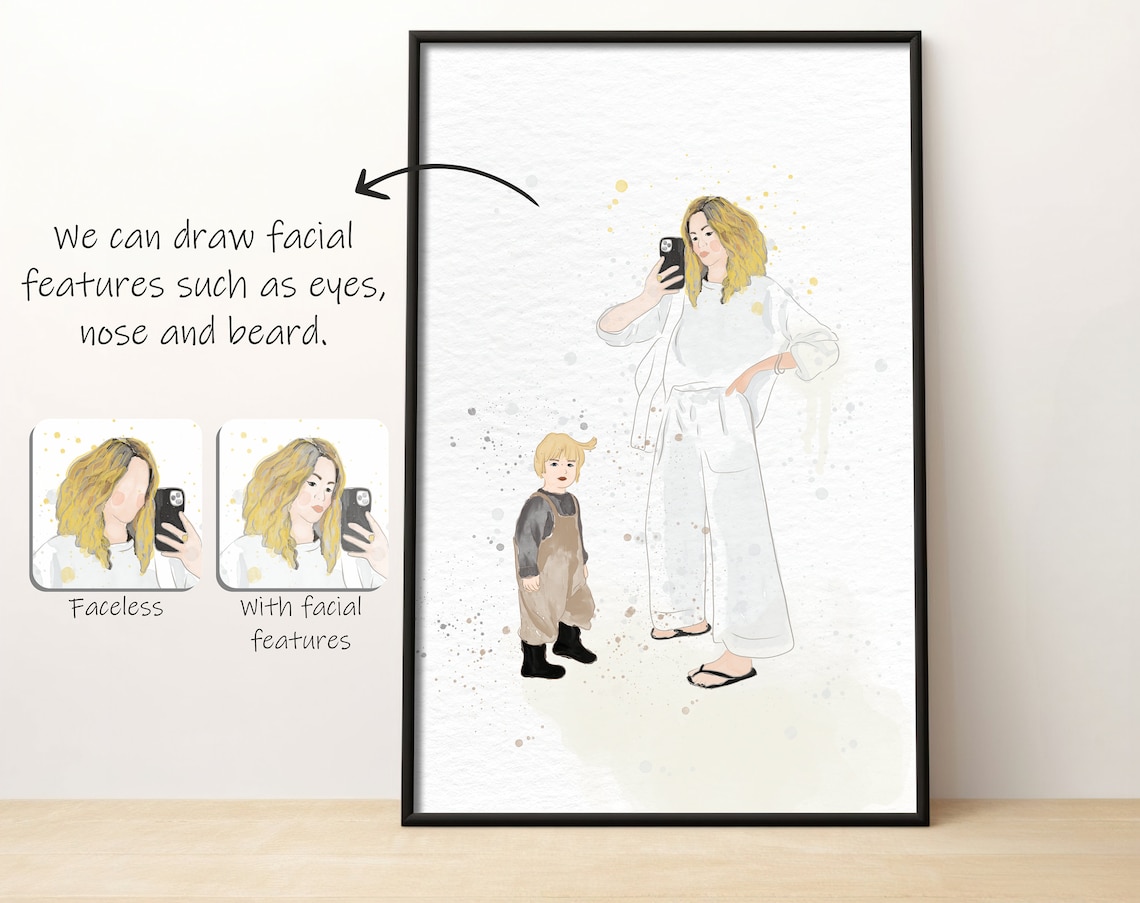 Watercolor Toddler In Striped Sweater Faceless Minimal Portrait Poster - Image 4