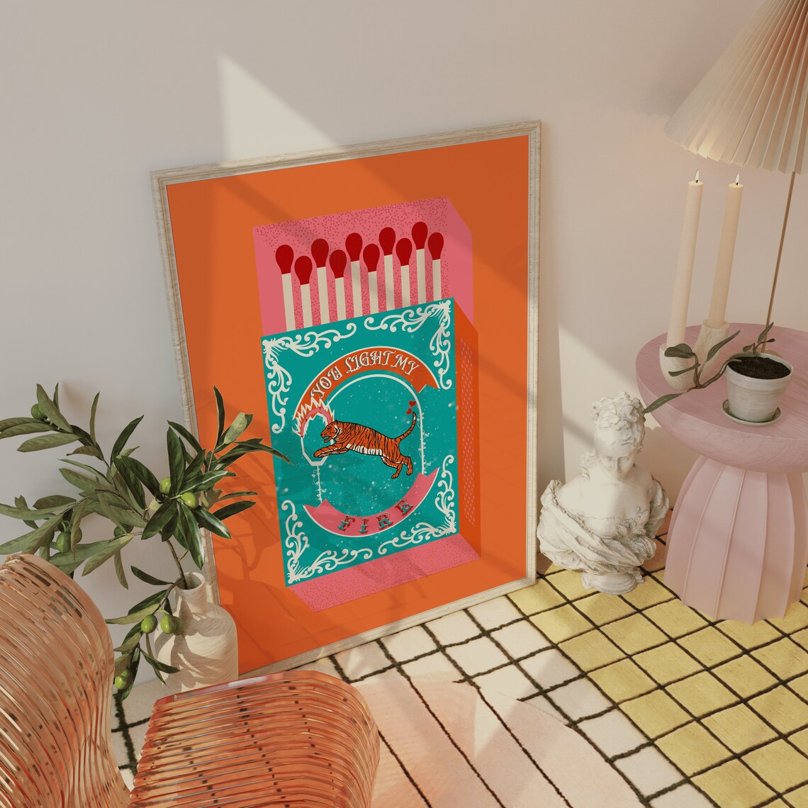 You Light My Fire Orange Matchbox Retro Art Print - Image 5