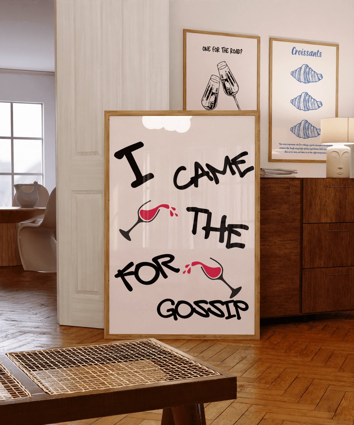 I Came for the Gossip Red Wine Glasses Quote Funny Kitchen Wall Art