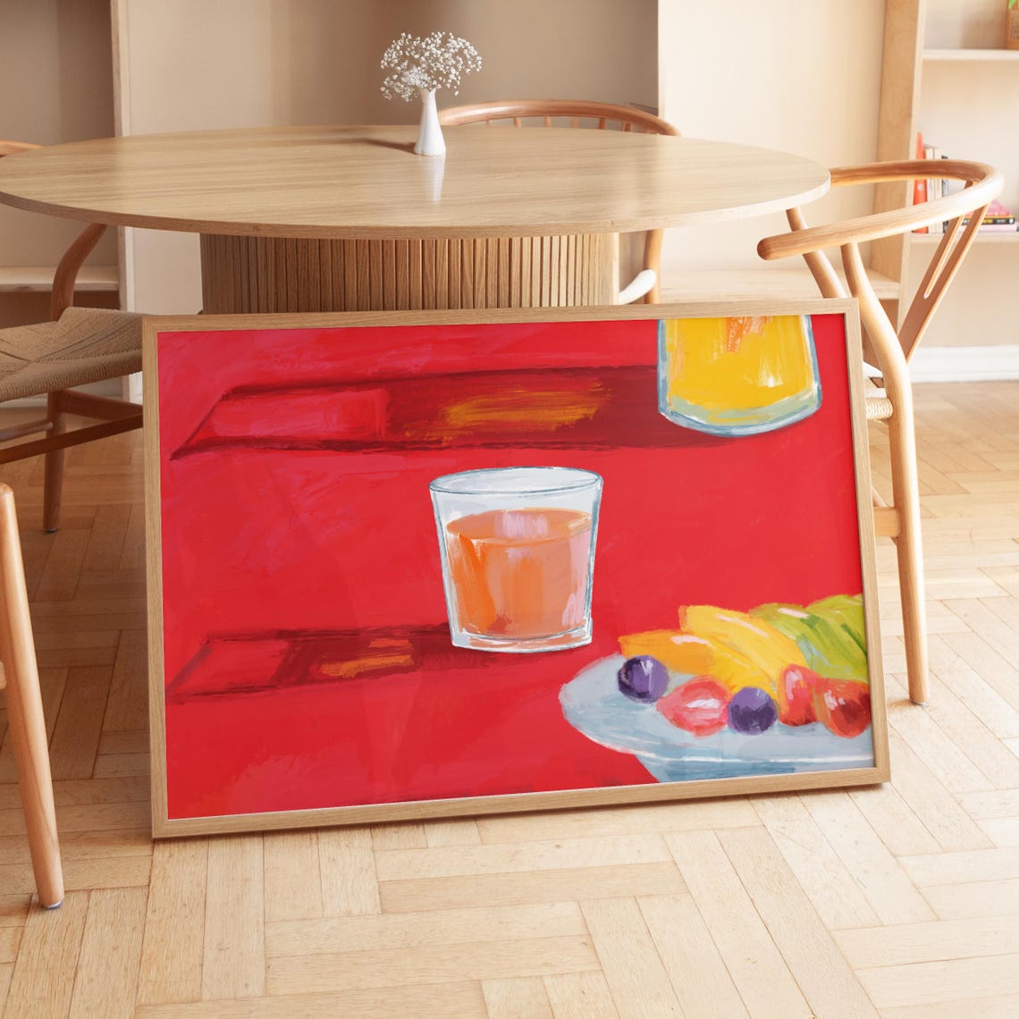 Red Bar Cart Cocktail Still Life Retro Kitchen Bar Trendy Poster