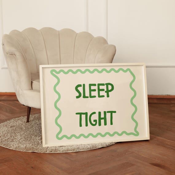 Sleep Tight Print In Green Above The Bed Horizontal Poster Gift Girly Wall Art Cute Bedroom Quote