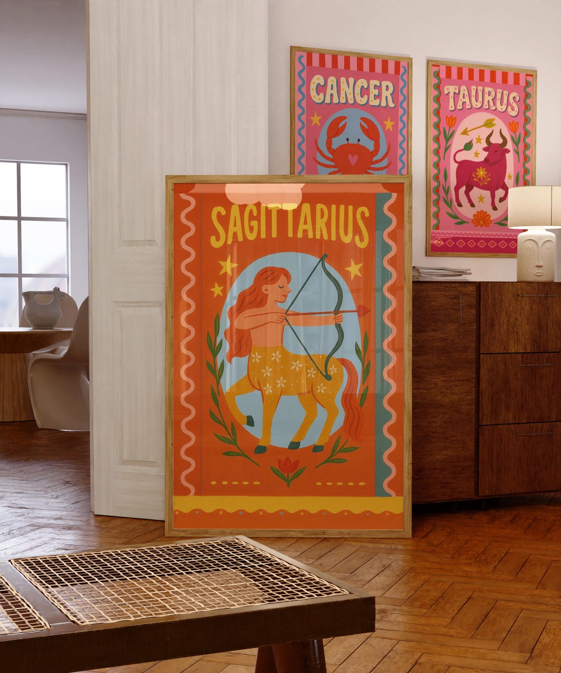 Sagittarius Zodiac Sign Poster Retro Centaur Archer Astrology Gift