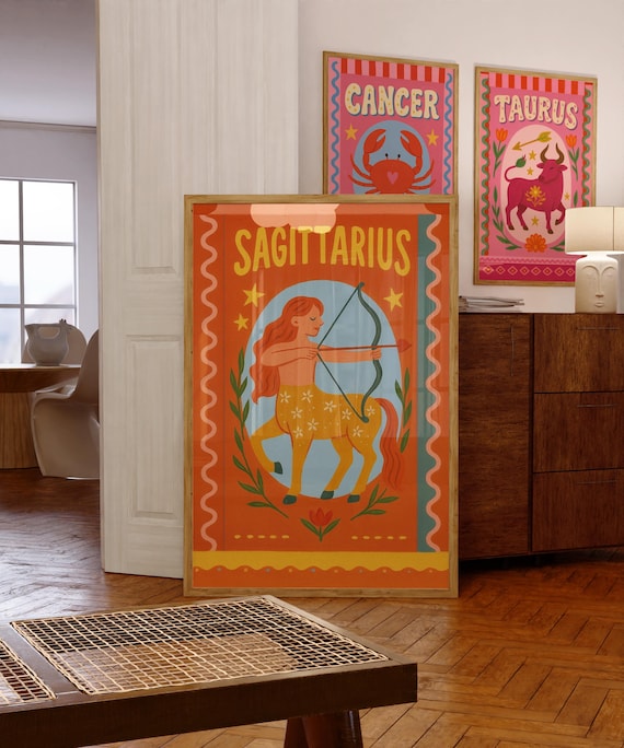 Sagittarius Zodiac Sign Poster Retro Centaur Archer Astrology Gift