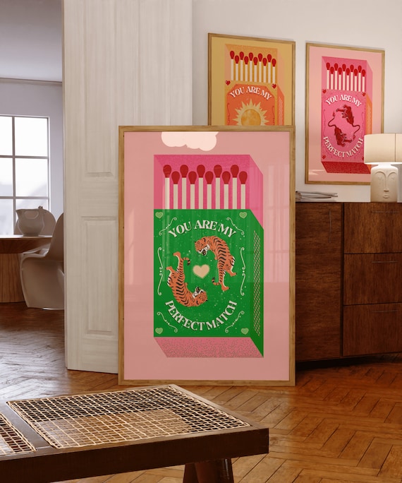 You Are My Perfect Match Green Matchbox Tiger Love Quote Poster