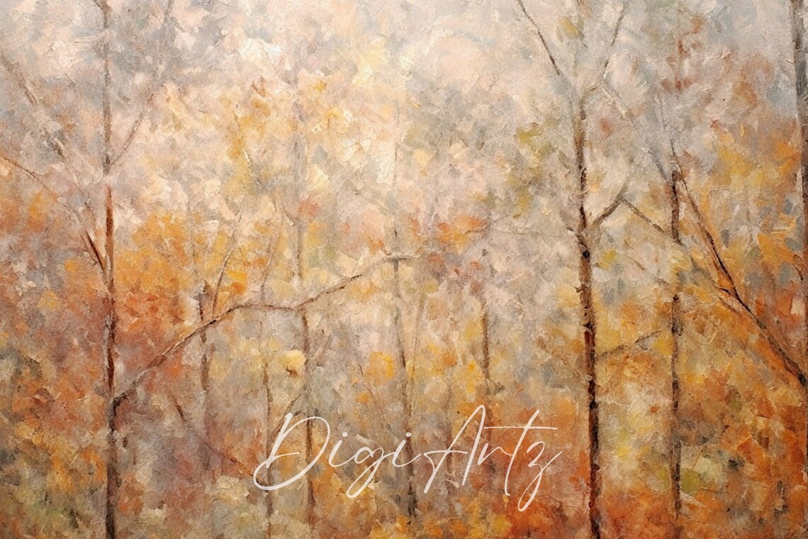 Golden Autumn Forest With Tall Trees In Soft Morning Mist Poster - Image 6